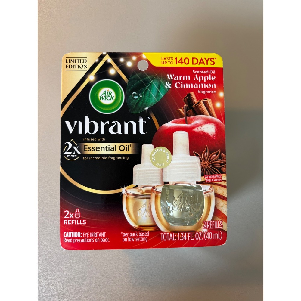 Air Wick Vibrant Warm Apple & Cinnamon Scented Oil Refills 2ct Limited Edition